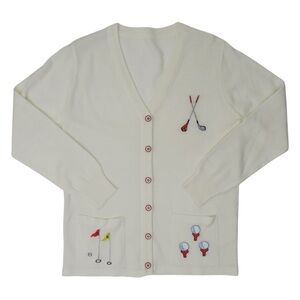 Vintage 70s Golf Embroidered Cardigan Sweater